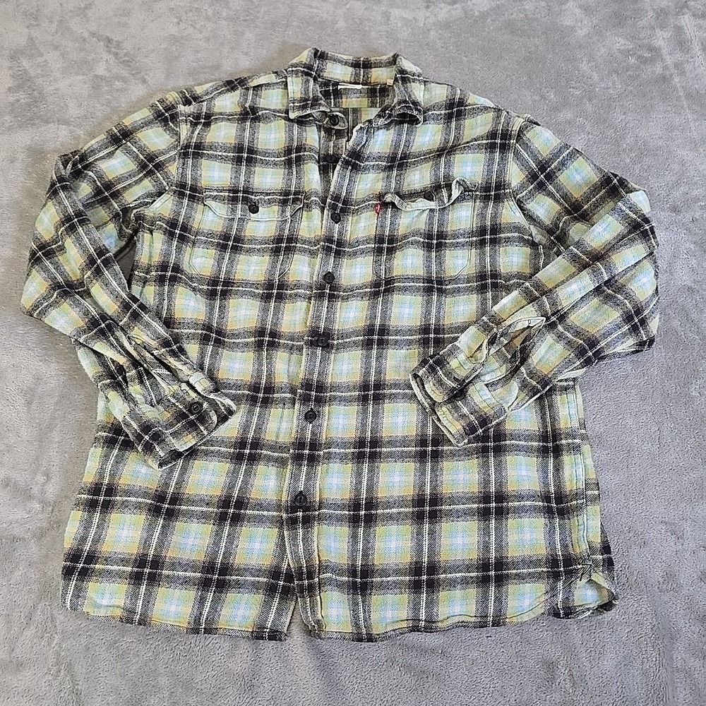 Levis Flannel Shirt Mens Large Relaxed Fit Multicolor Plaid Button Up Classic‎